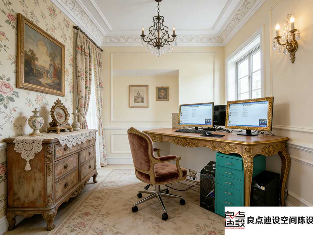 🌸法式复古办公室软装设计|把油画里的优雅搬进工位，客户都夸像艺术展厅